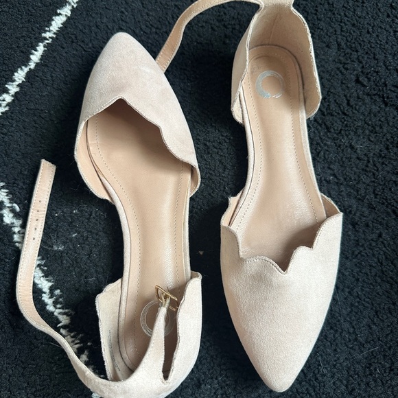 Journee Collection Nude Lana Buckle Pointed Toe Ballet Flats Ankle Strap - Picture 7 of 8